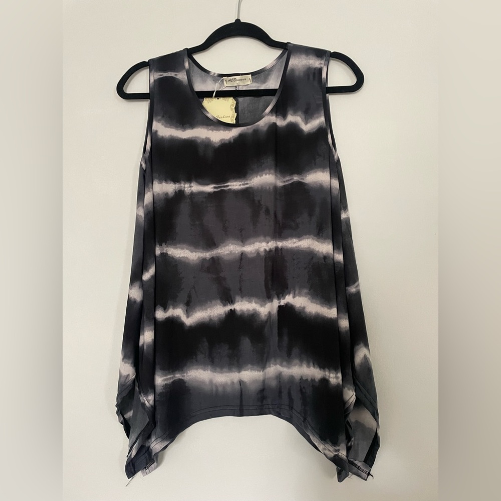 NEW Trending Tie Die Sleeveless Blouse, elegant silky fabric